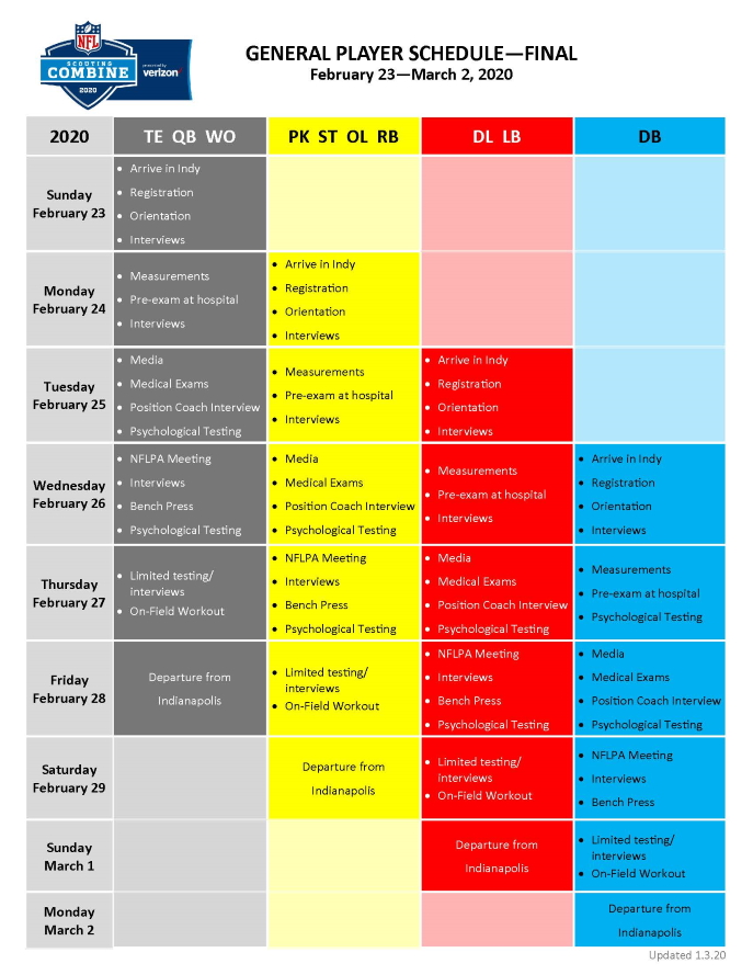 General Player Schedule