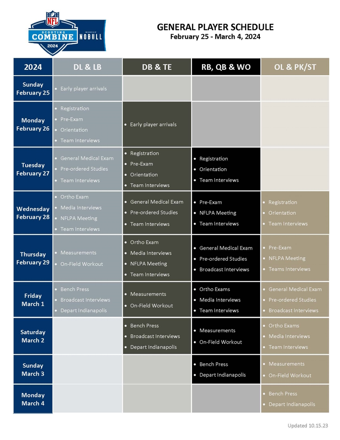 General Player Schedule