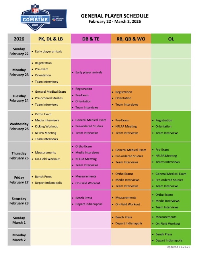 General Player Schedule